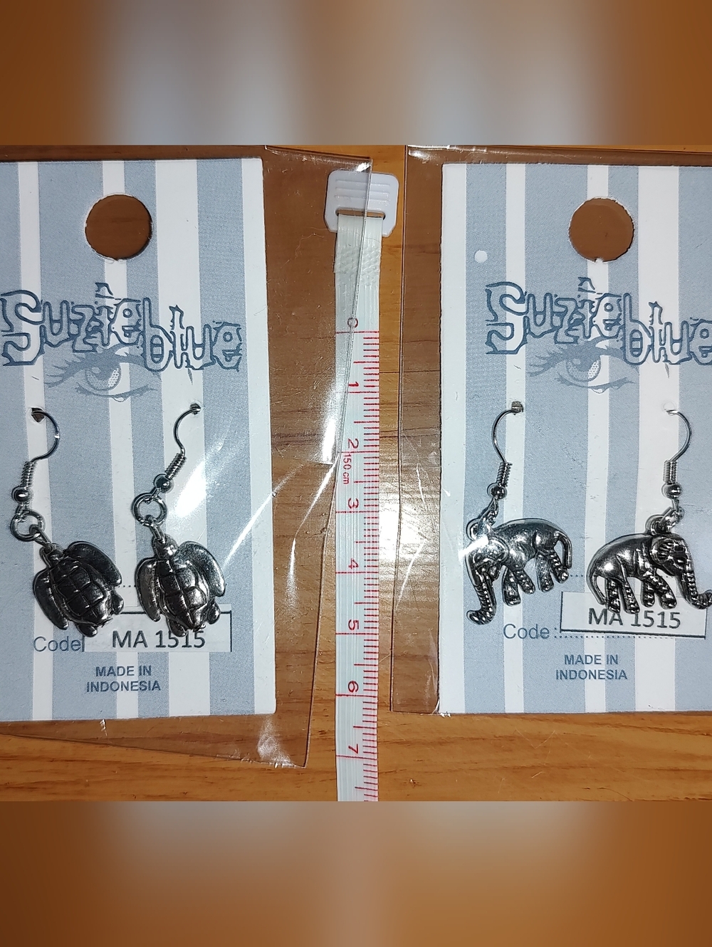 Silver Animal Charm Earrings - Turtle and Elephant